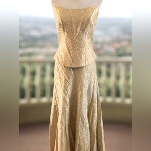 Paule Vasseur Silk Eyelet Bustier and Mid-length Skirt